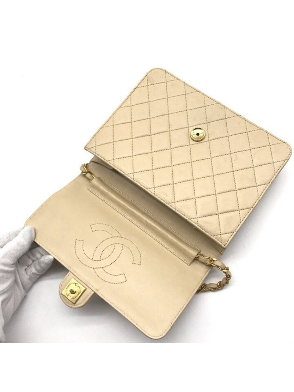 Chanel Quilted Shoulder Bag Chain Gold Beige - Picture 8 of 10